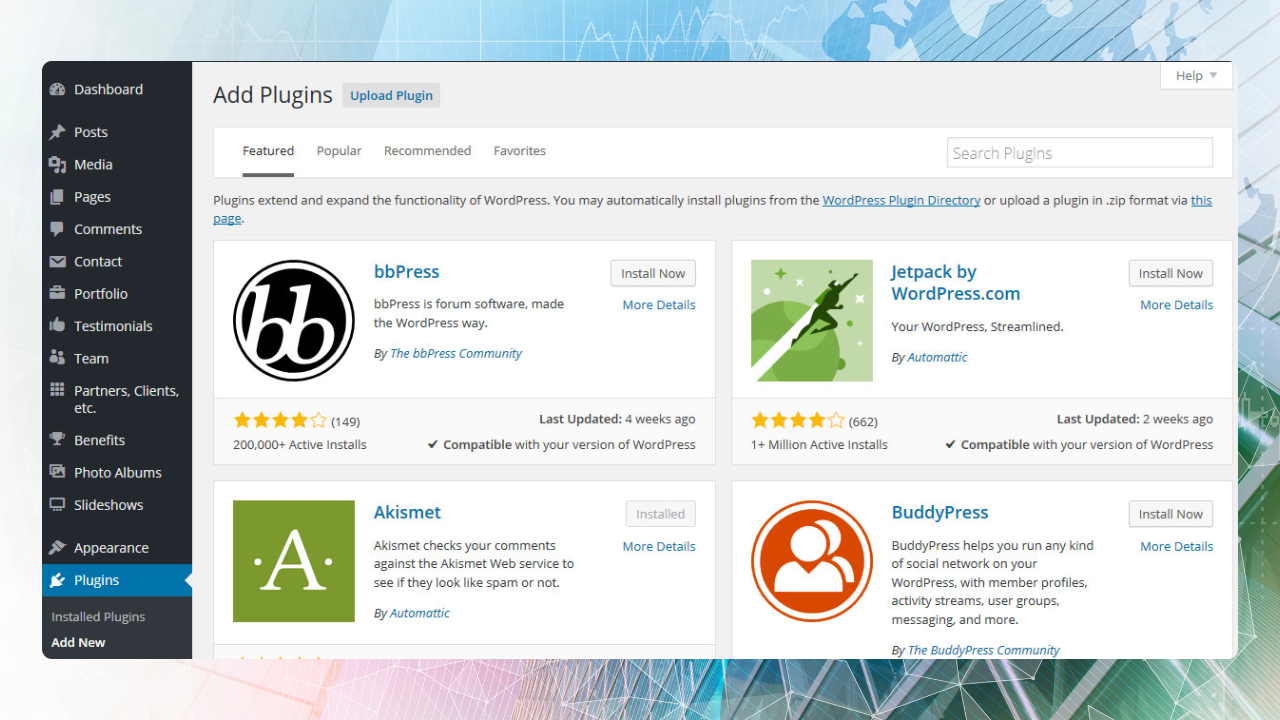 WordPress dashboard
