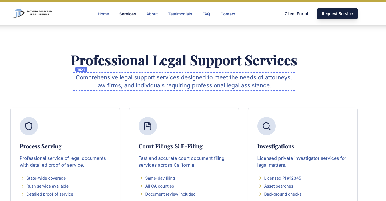 Editable regions highlighted with blue dashed outlines in WPConvert edit mode