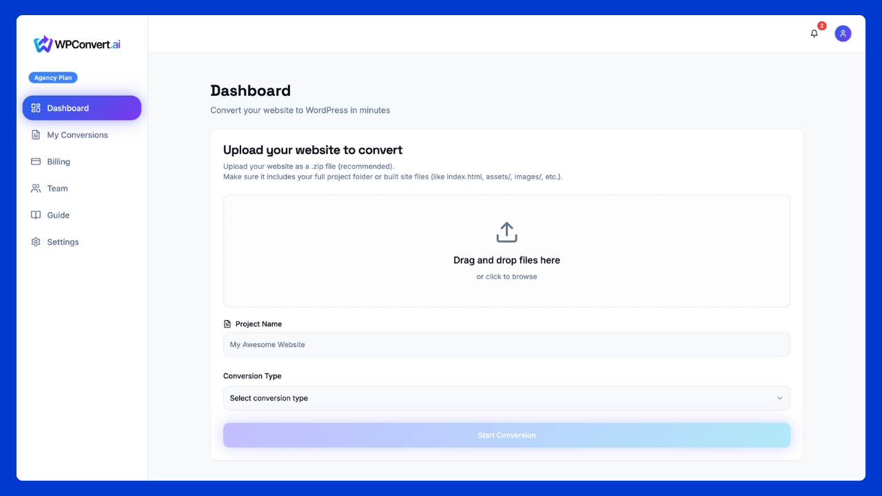WPConvert Dashboard