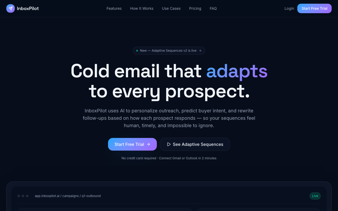 InboxPilot Lovable.dev SaaS landing homepage running locally before WordPress conversion